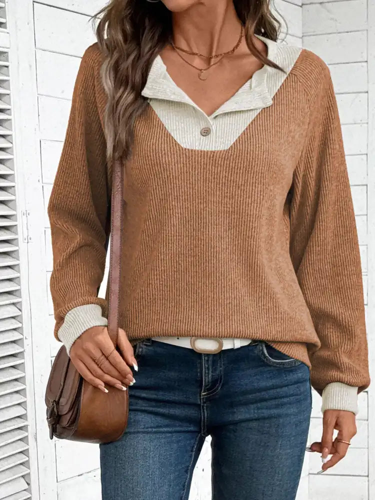 Ribbed Knit Two-Tone Top