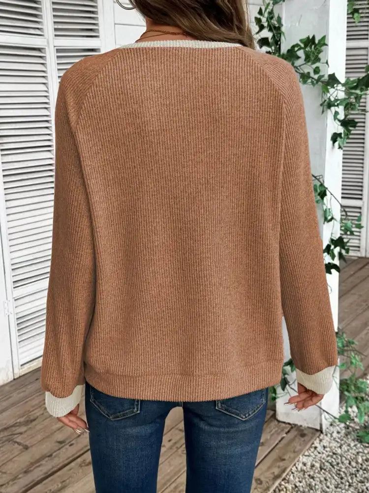 Ribbed Knit Two-Tone Top