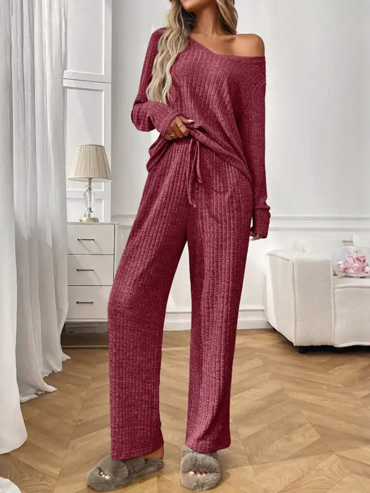 Ribbed Long Sleeve Top and Pants Lounge Set