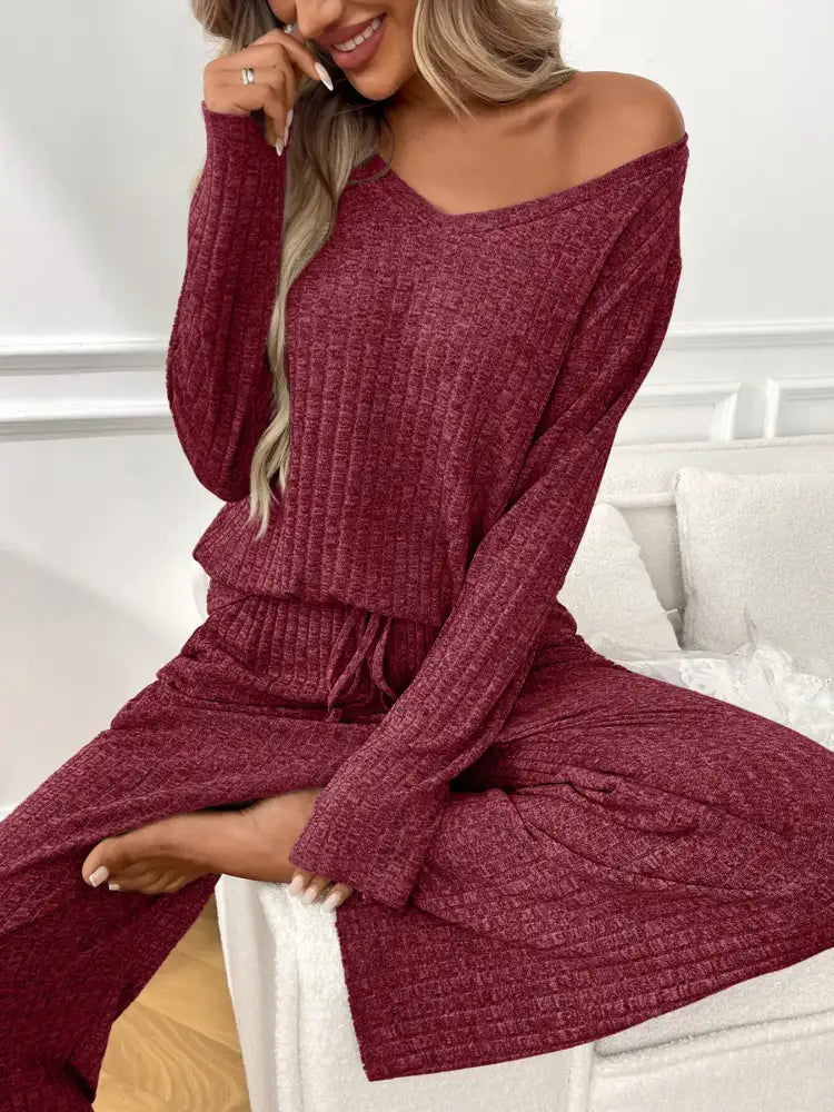 Ribbed Long Sleeve Top and Pants Lounge Set
