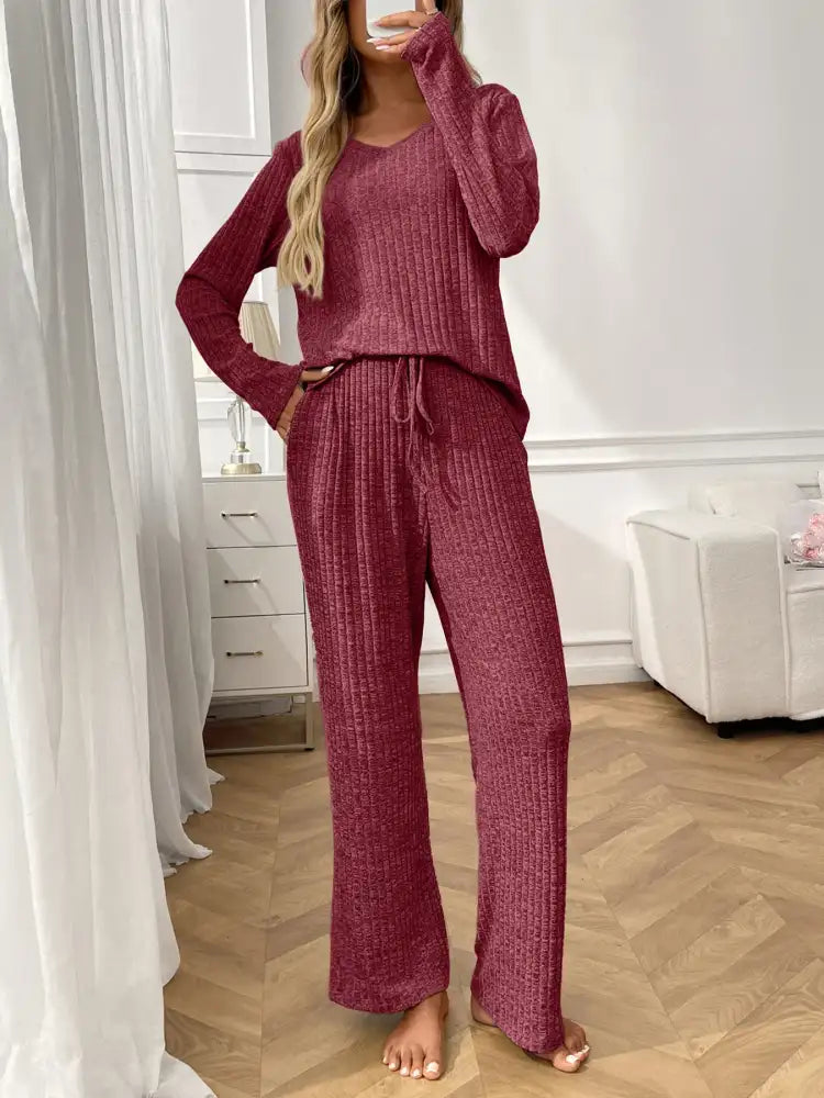 Ribbed Long Sleeve Top and Pants Lounge Set