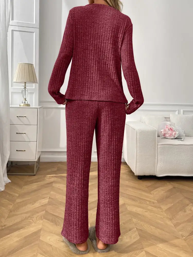 Ribbed Long Sleeve Top and Pants Lounge Set