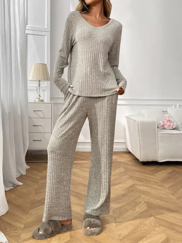 Ribbed Long Sleeve Top and Pants Lounge Set