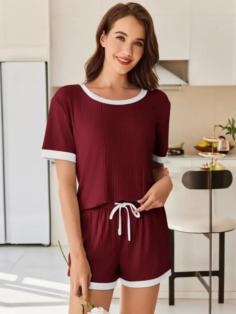 Ribbed Round Neck Top and Shorts Set