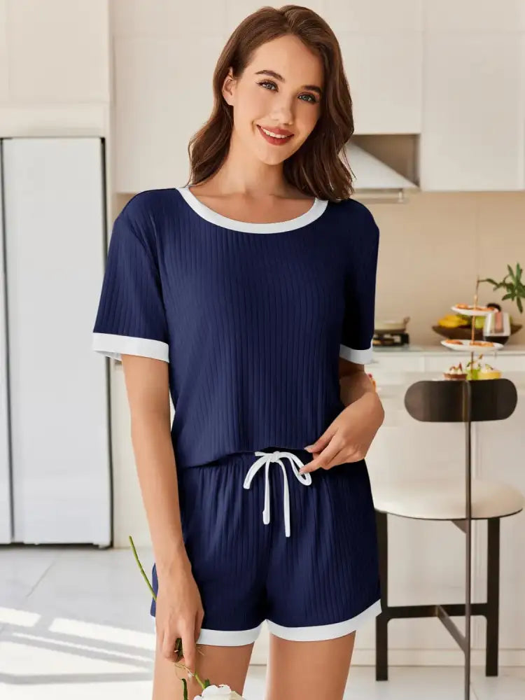 Ribbed Round Neck Top and Shorts Set