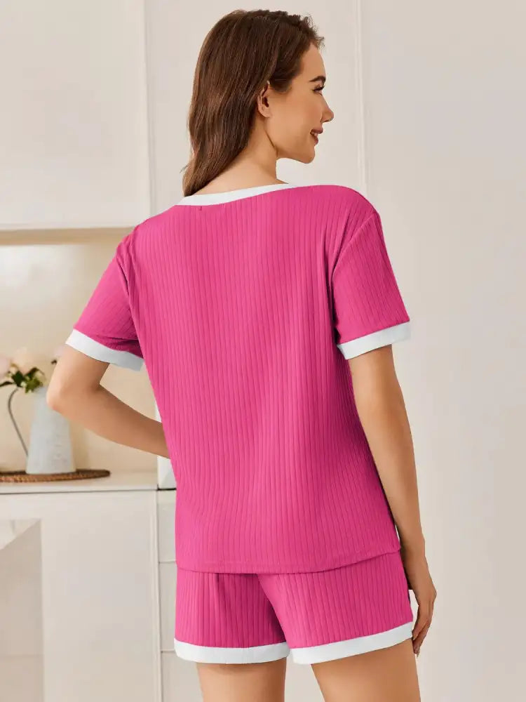 Ribbed Round Neck Top and Shorts Set