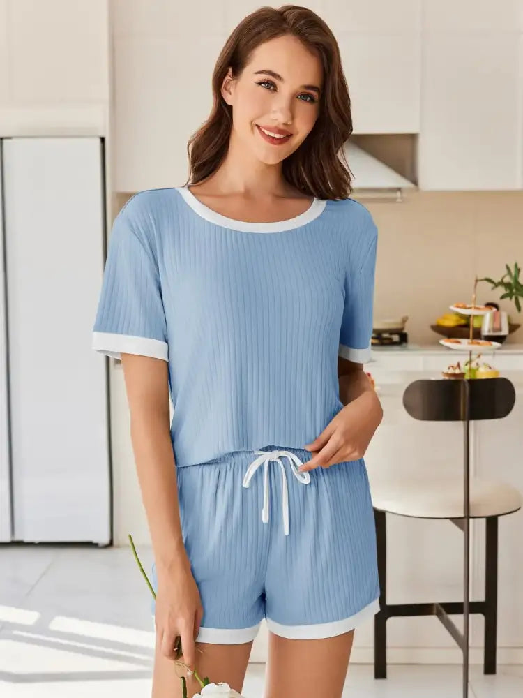 Ribbed Round Neck Top and Shorts Set