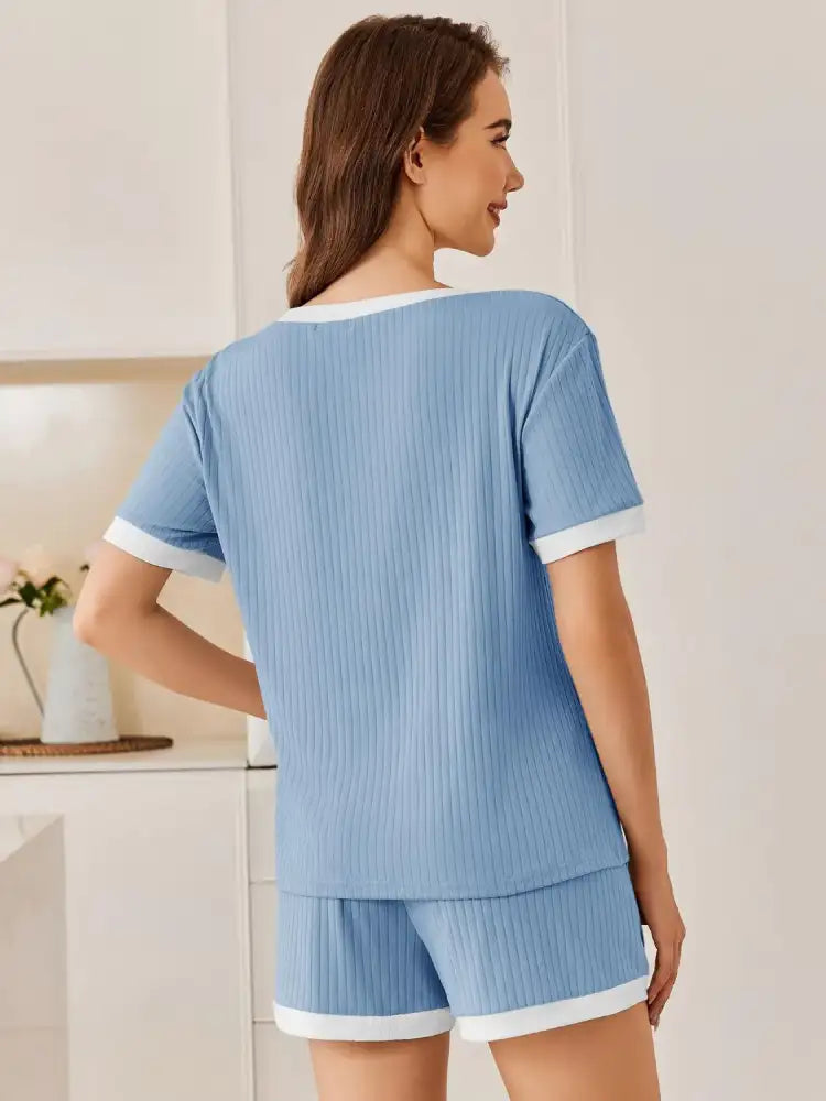 Ribbed Round Neck Top and Shorts Set
