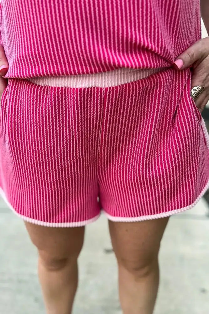 Ribbed Round Neck Top and Shorts Two-Piece Casual Set