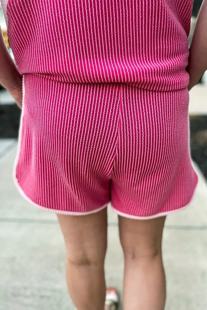 Ribbed Round Neck Top and Shorts Two-Piece Casual Set