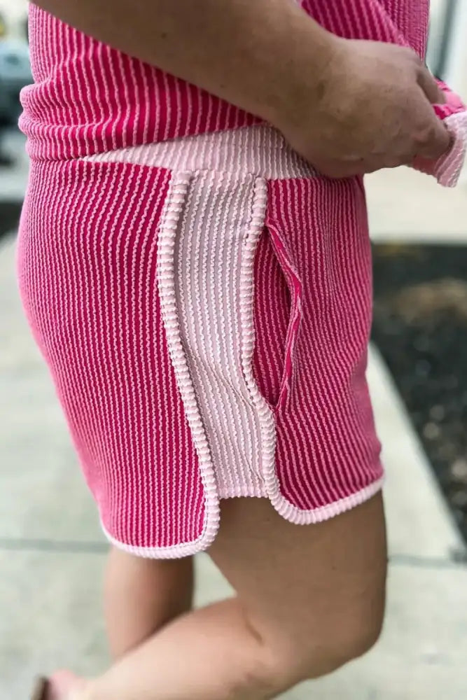 Ribbed Round Neck Top and Shorts Two-Piece Casual Set