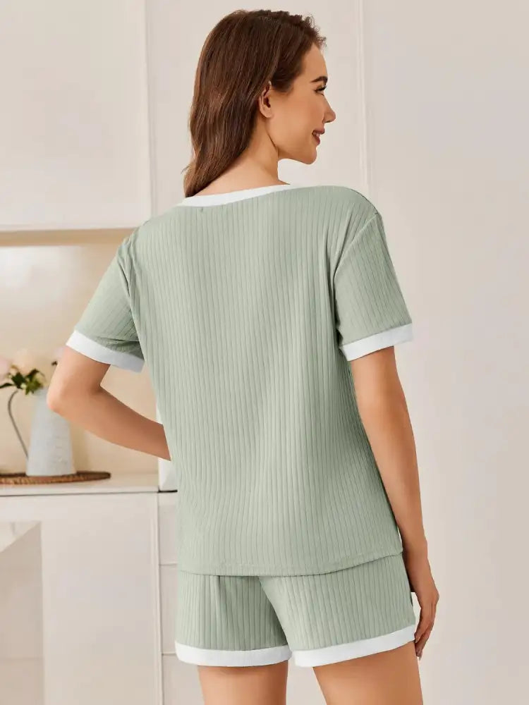 Ribbed Short Sleeve Top and Shorts Set