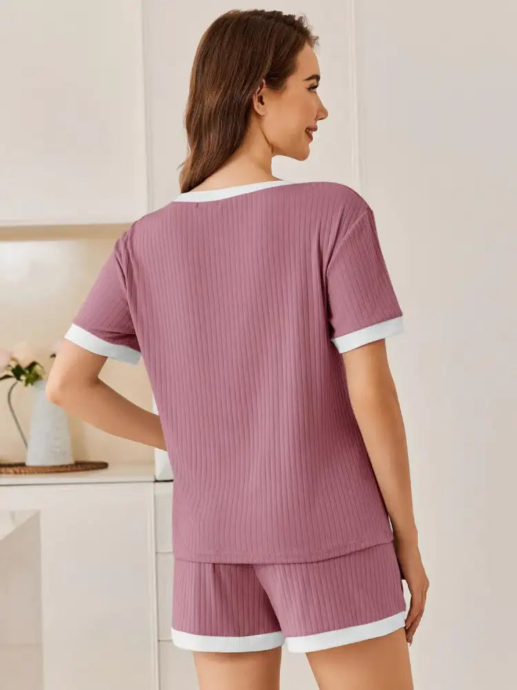 Ribbed Short Sleeve Top and Shorts Set