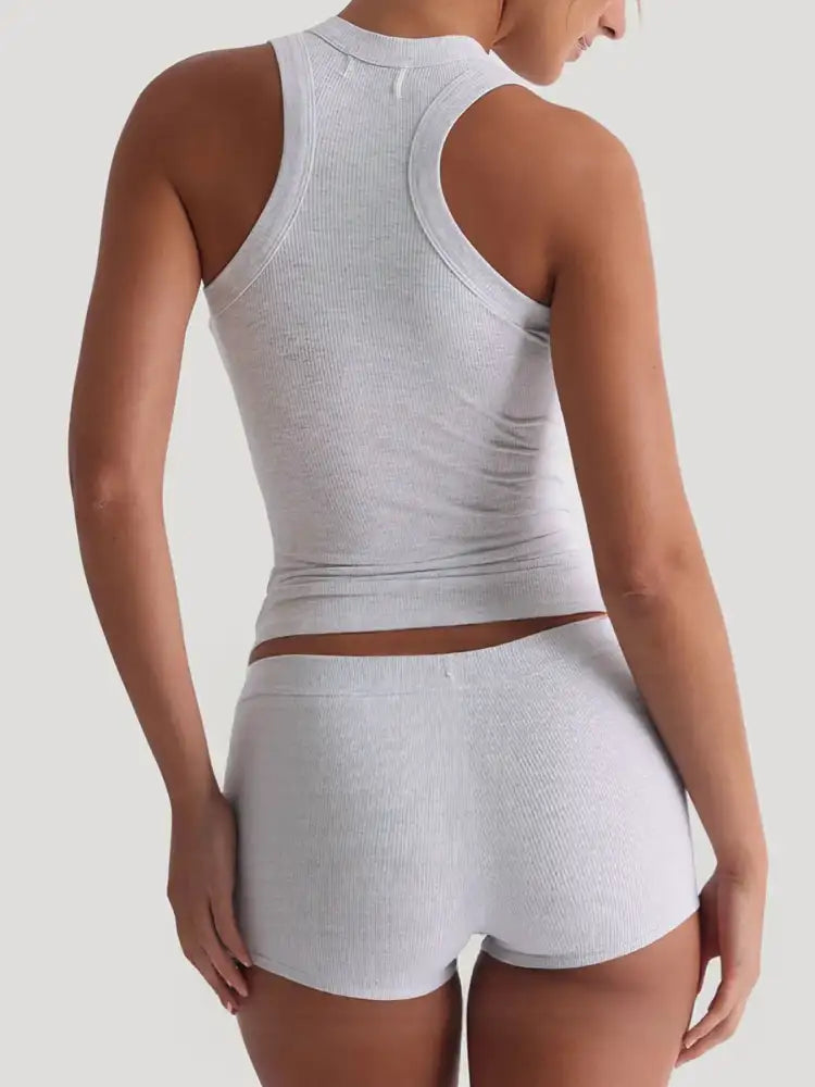 Ribbed Tank Top and Shorts Active Set