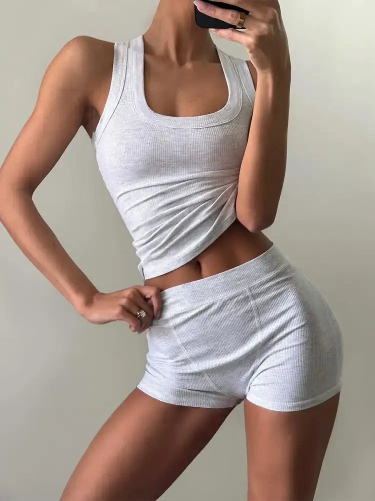 Ribbed Tank Top and Shorts Active Set
