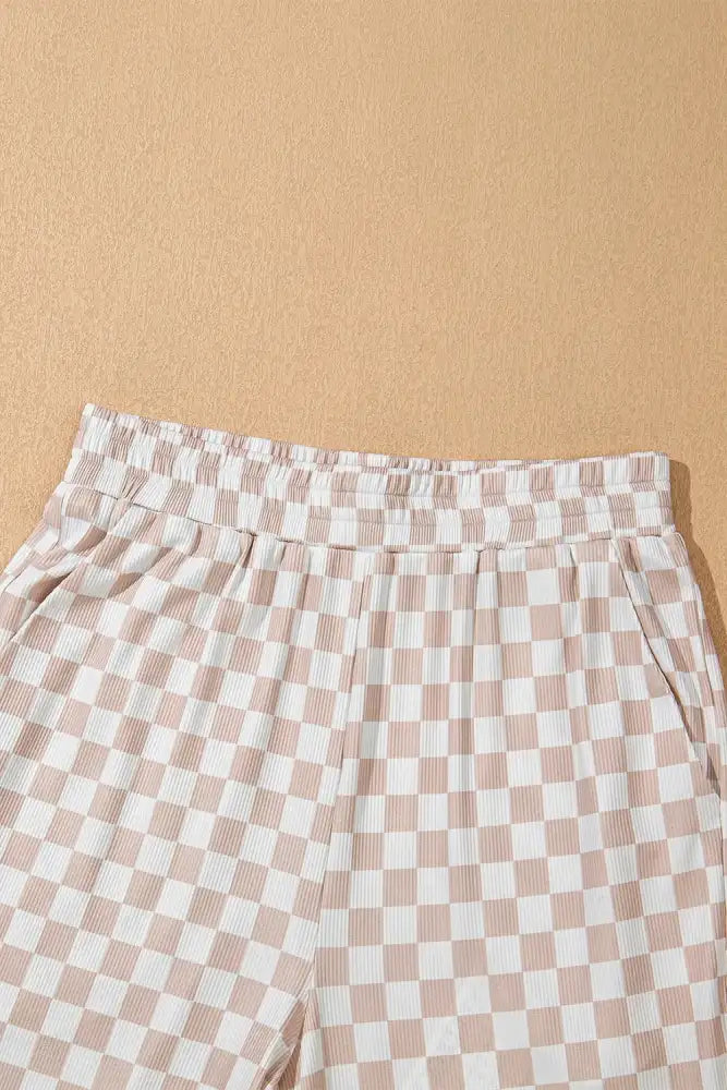 Ribbed Texture Checkered Print Tank and Pants Set