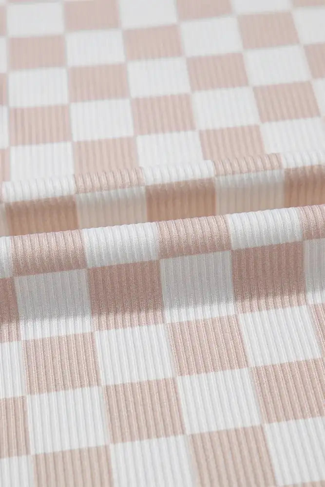 Ribbed Texture Checkered Print Tank and Pants Set