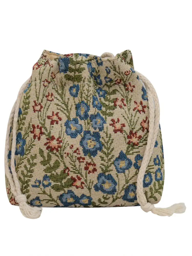 Rope Drawstring Floral Bucket Bag