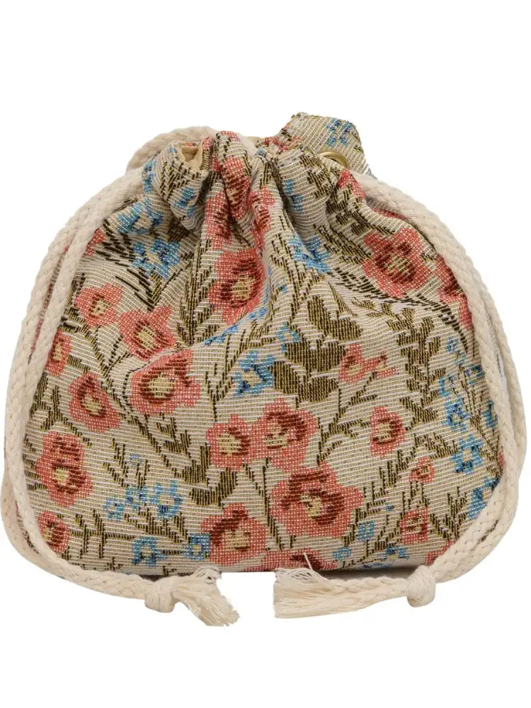 Rope Drawstring Floral Bucket Bag