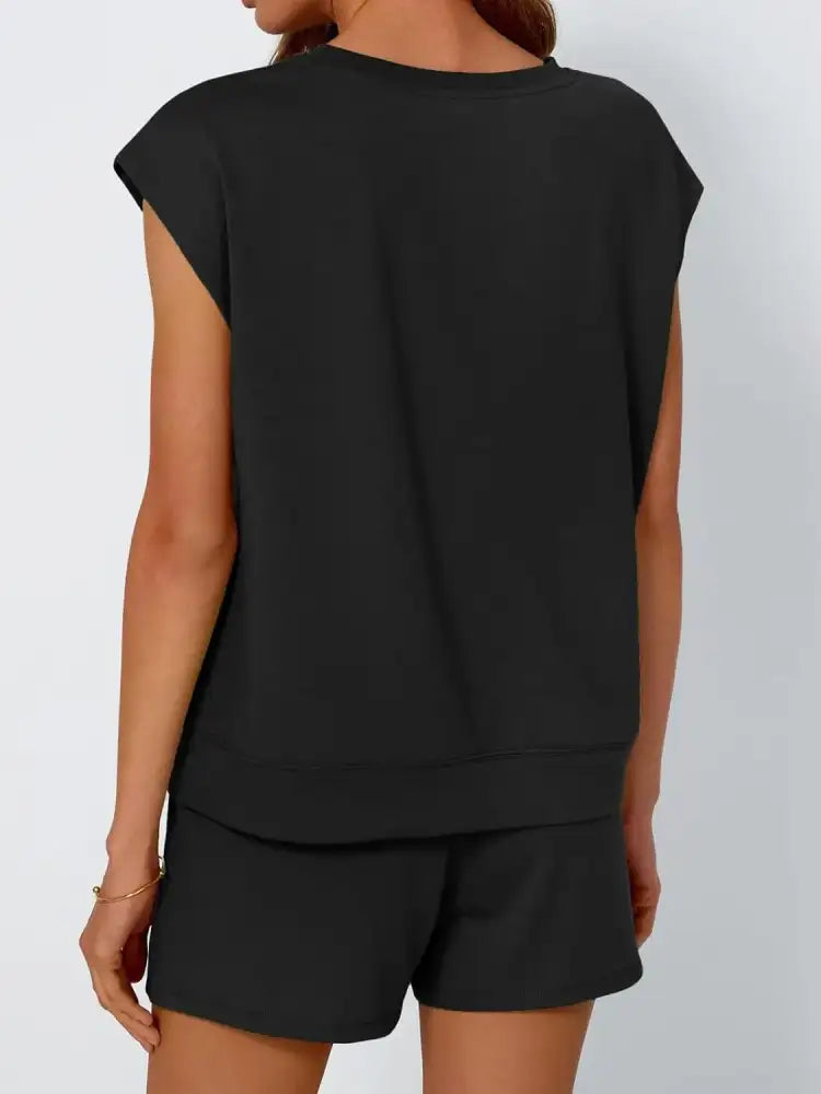 Round Neck Cap Sleeve Top and Shorts Set