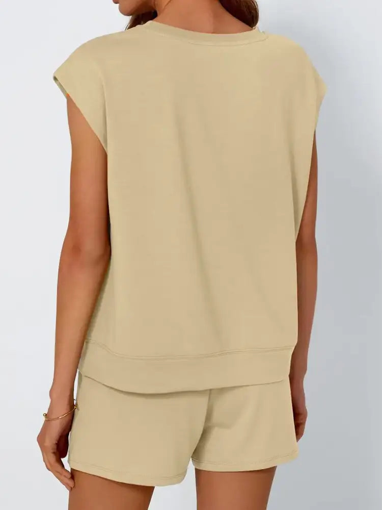 Round Neck Cap Sleeve Top and Shorts Set