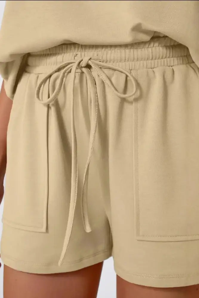 Round Neck Cap Sleeve Top and Shorts Set