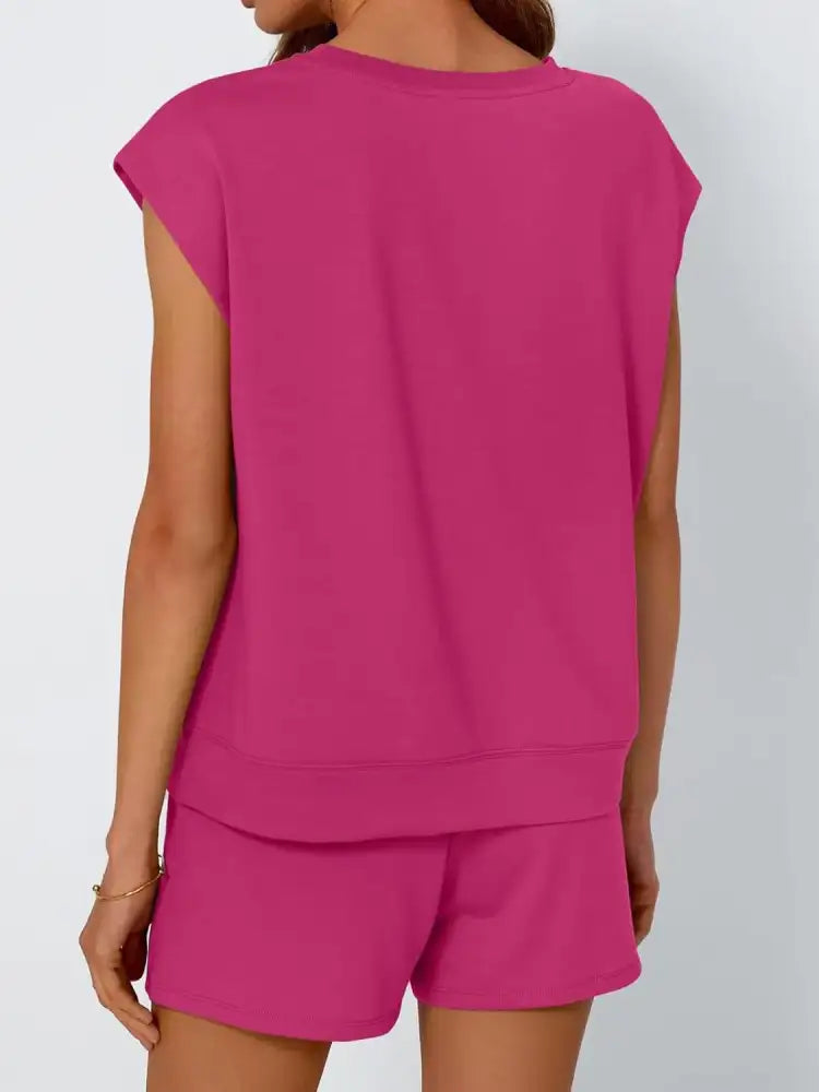 Round Neck Cap Sleeve Top and Shorts Set