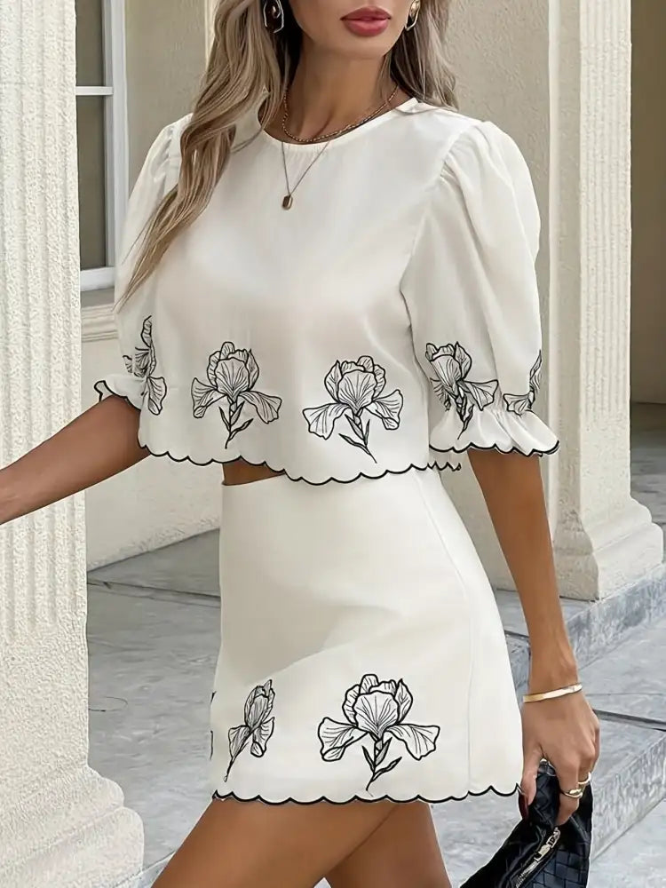Round Neck Half Sleeve Top and Skirt Set