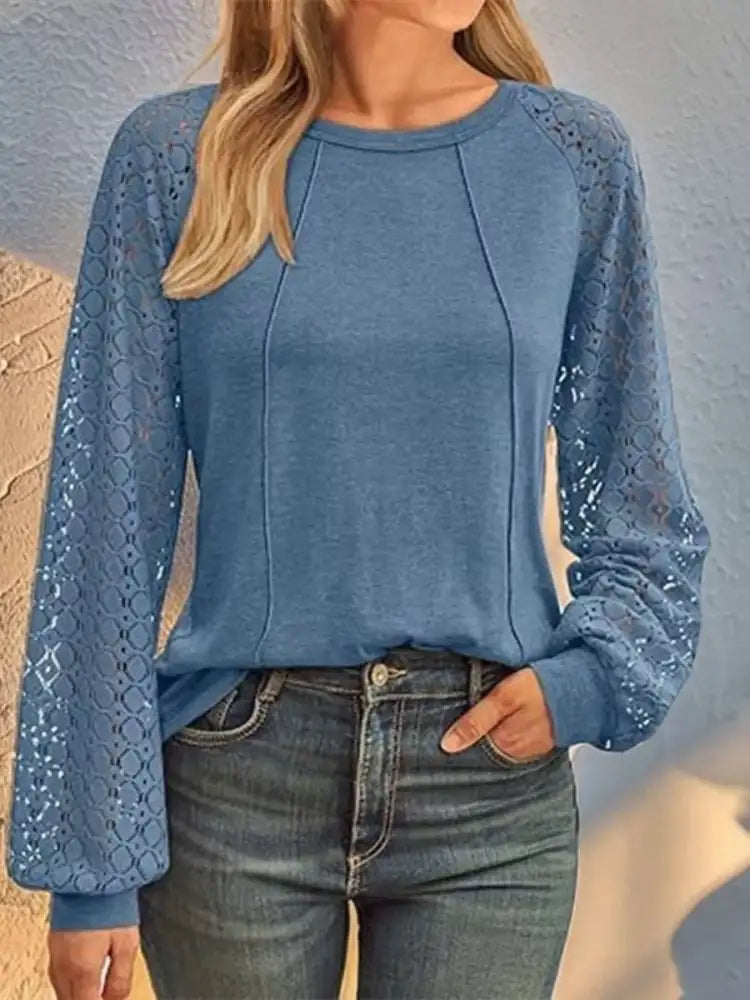 Round Neck Lace Sleeve Blouse