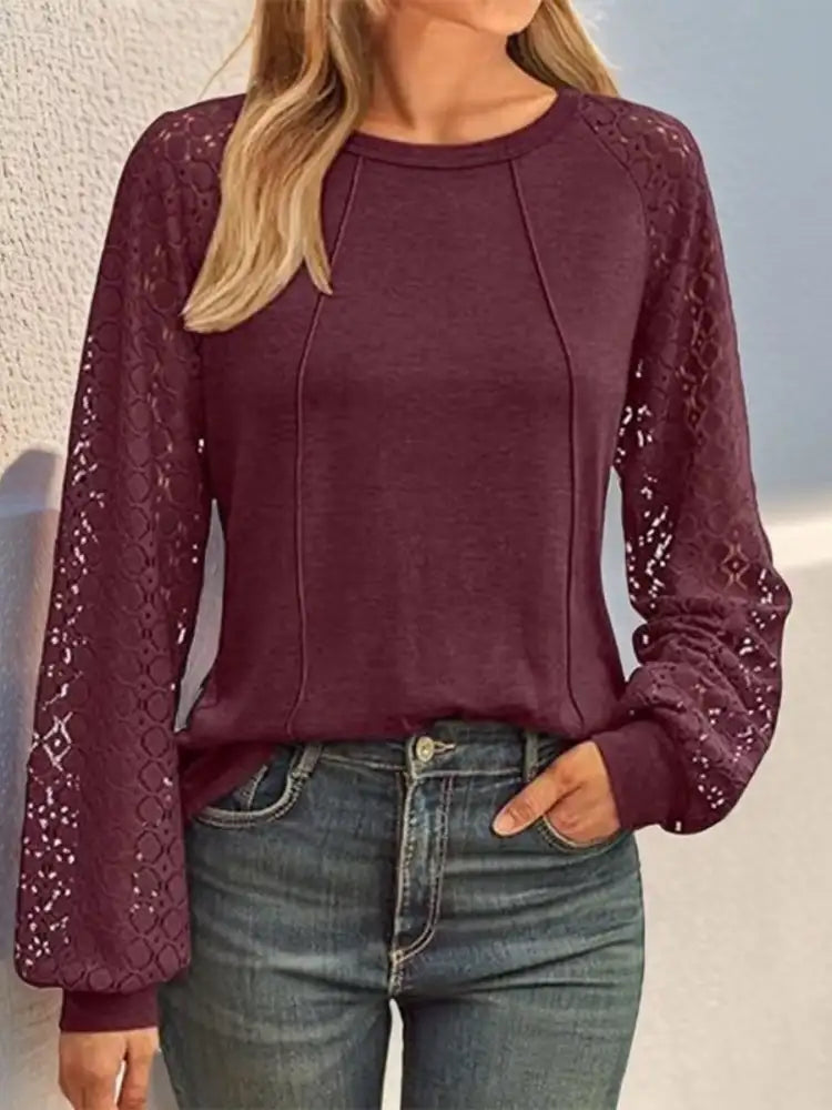 Round Neck Lace Sleeve Blouse