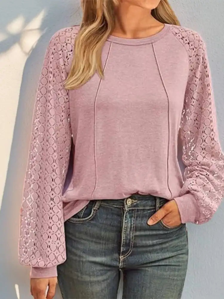 Round Neck Lace Sleeve Blouse