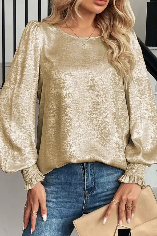 Round Neck Lantern Sleeve Blouse