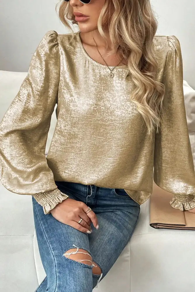 Round Neck Lantern Sleeve Blouse