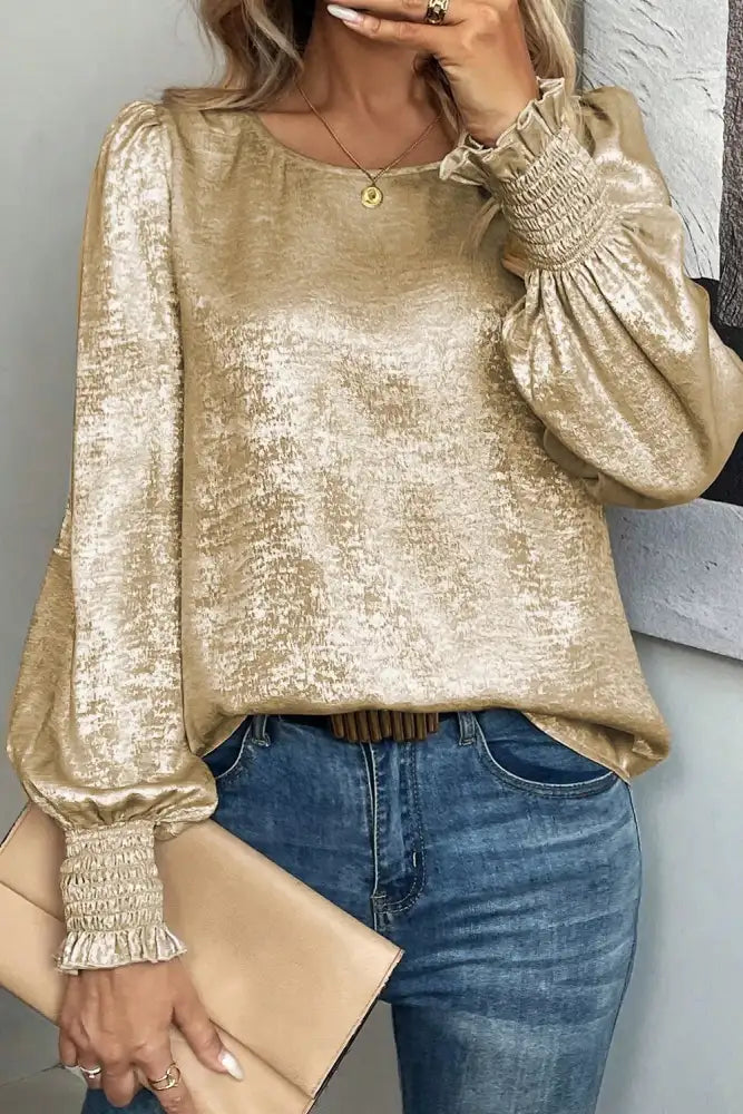 Round Neck Lantern Sleeve Blouse