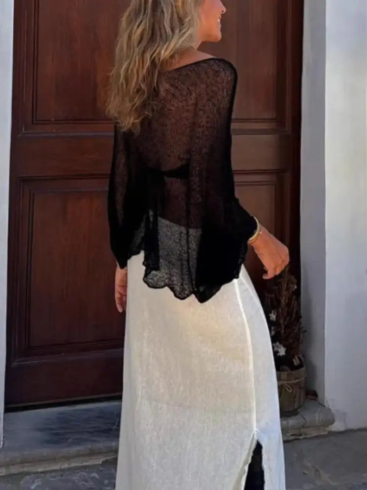 Round Neck Long Sleeve Cover-Up