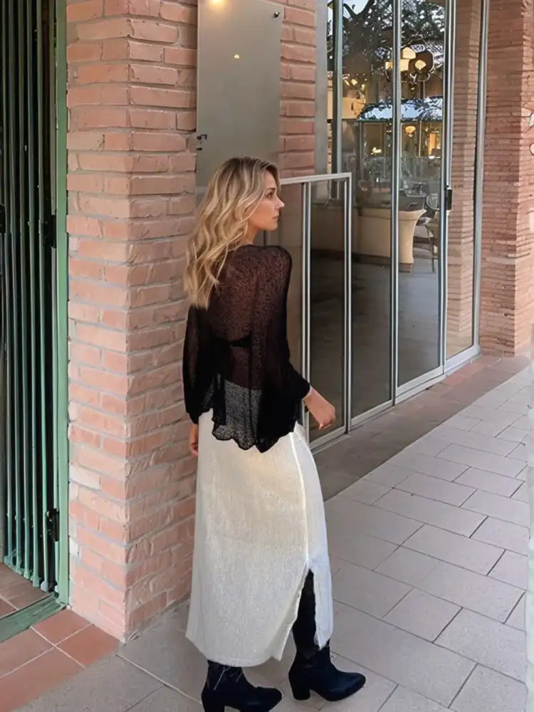 Round Neck Long Sleeve Cover-Up