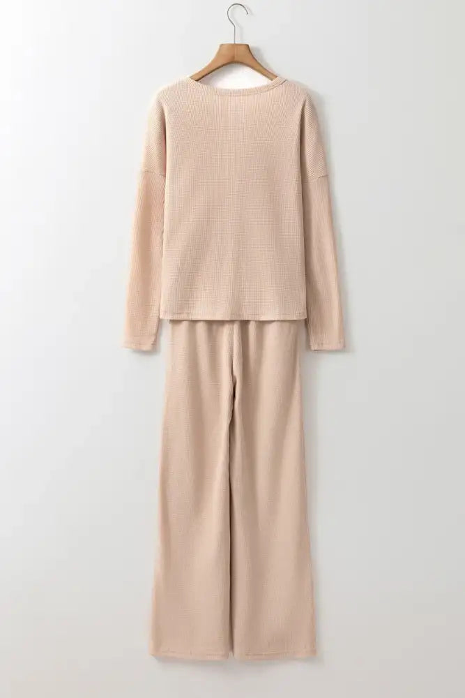 Round Neck Long Sleeve Top and Drawstring Pants Lounge Set