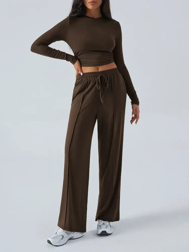 Round Neck Long Sleeve Top and Pants Set