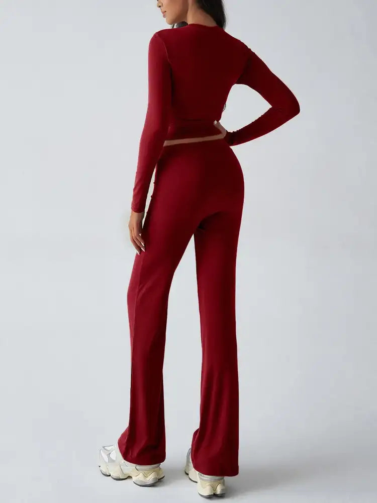 Round Neck Long Sleeve Top and Pants Set