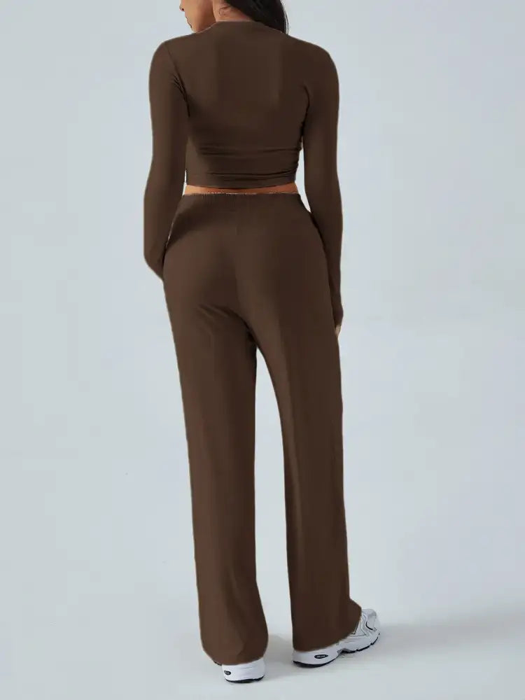 Round Neck Long Sleeve Top and Pants Set