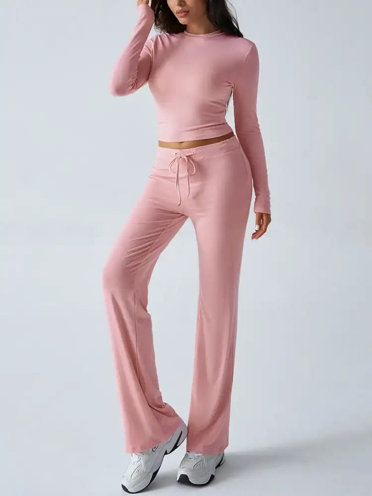 Round Neck Long Sleeve Top and Pants Set