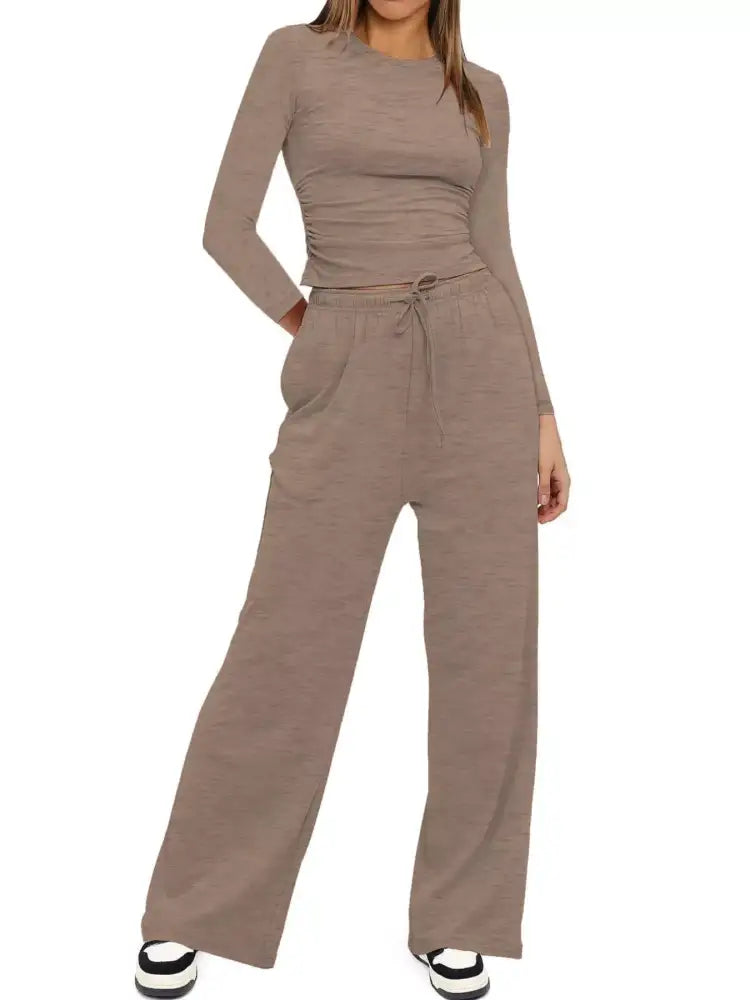 Round Neck Long Sleeve Top and Pants Set
