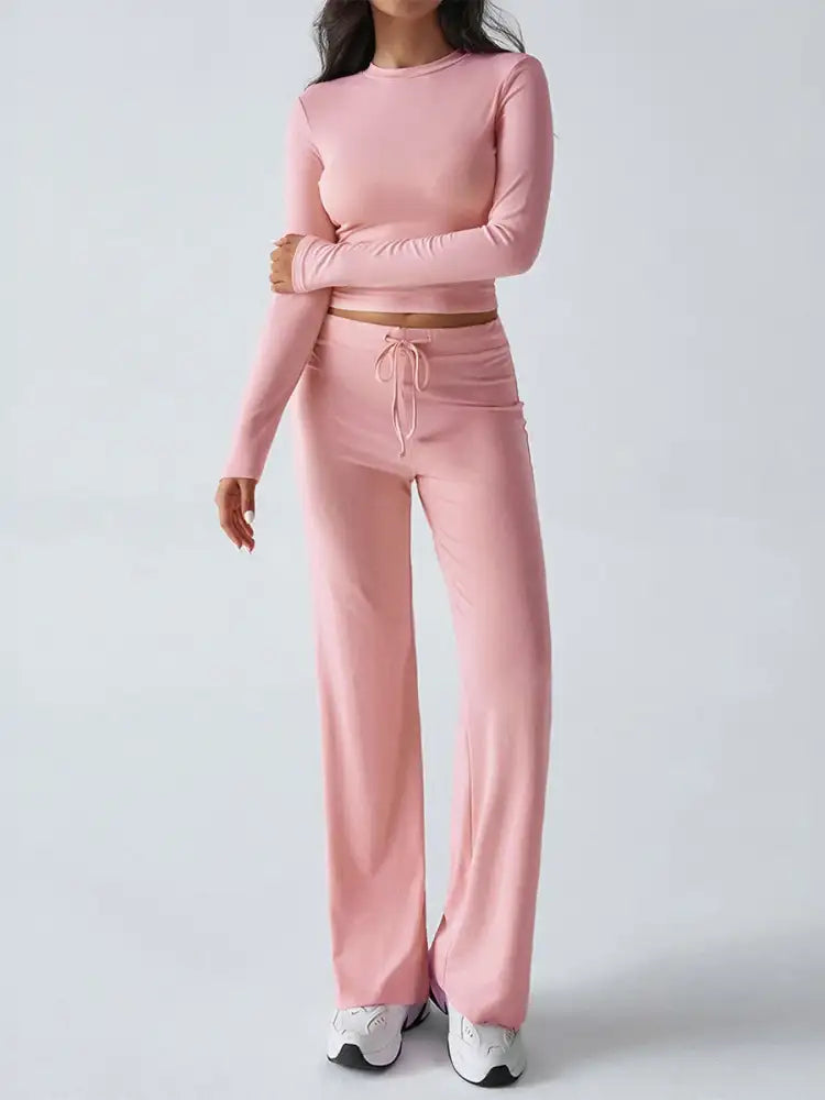Round Neck Long Sleeve Top and Pants Set