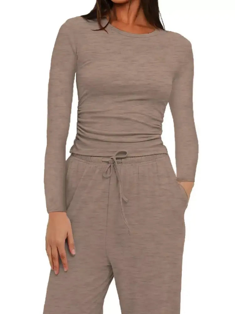 Round Neck Long Sleeve Top and Pants Set