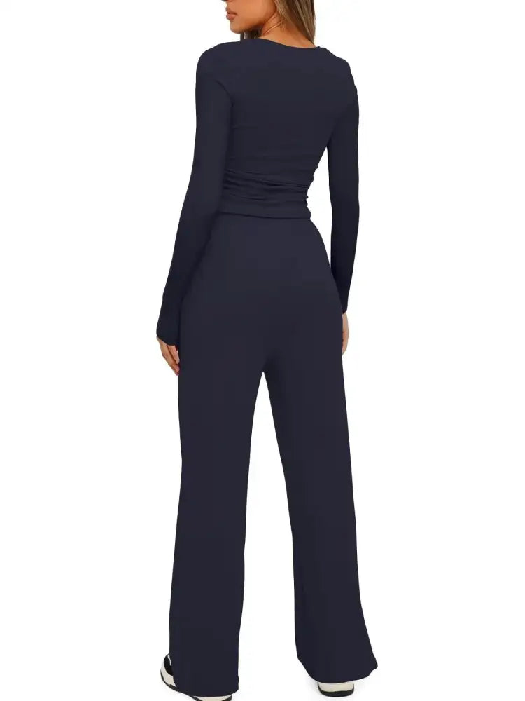 Round Neck Long Sleeve Top and Pants Set