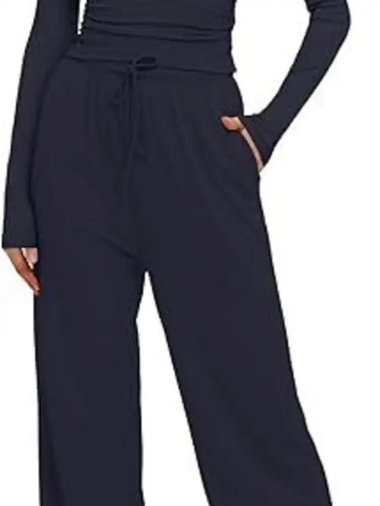 Round Neck Long Sleeve Top and Pants Set