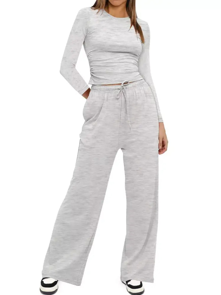Round Neck Long Sleeve Top and Pants Set