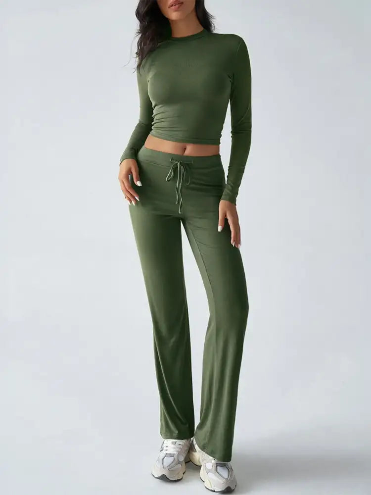 Round Neck Long Sleeve Top and Pants Set