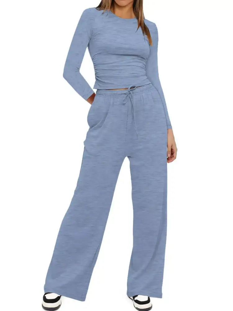 Round Neck Long Sleeve Top and Pants Set