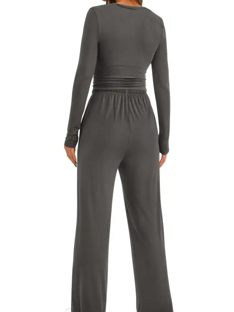 Round Neck Long Sleeve Top and Pants Set
